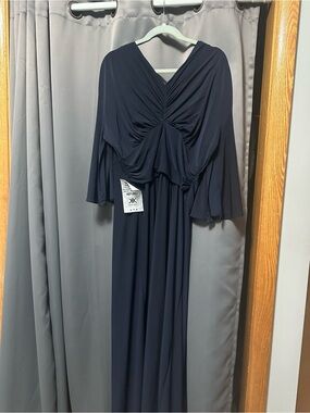 Navy Ruched V-Neck Maxi Dress